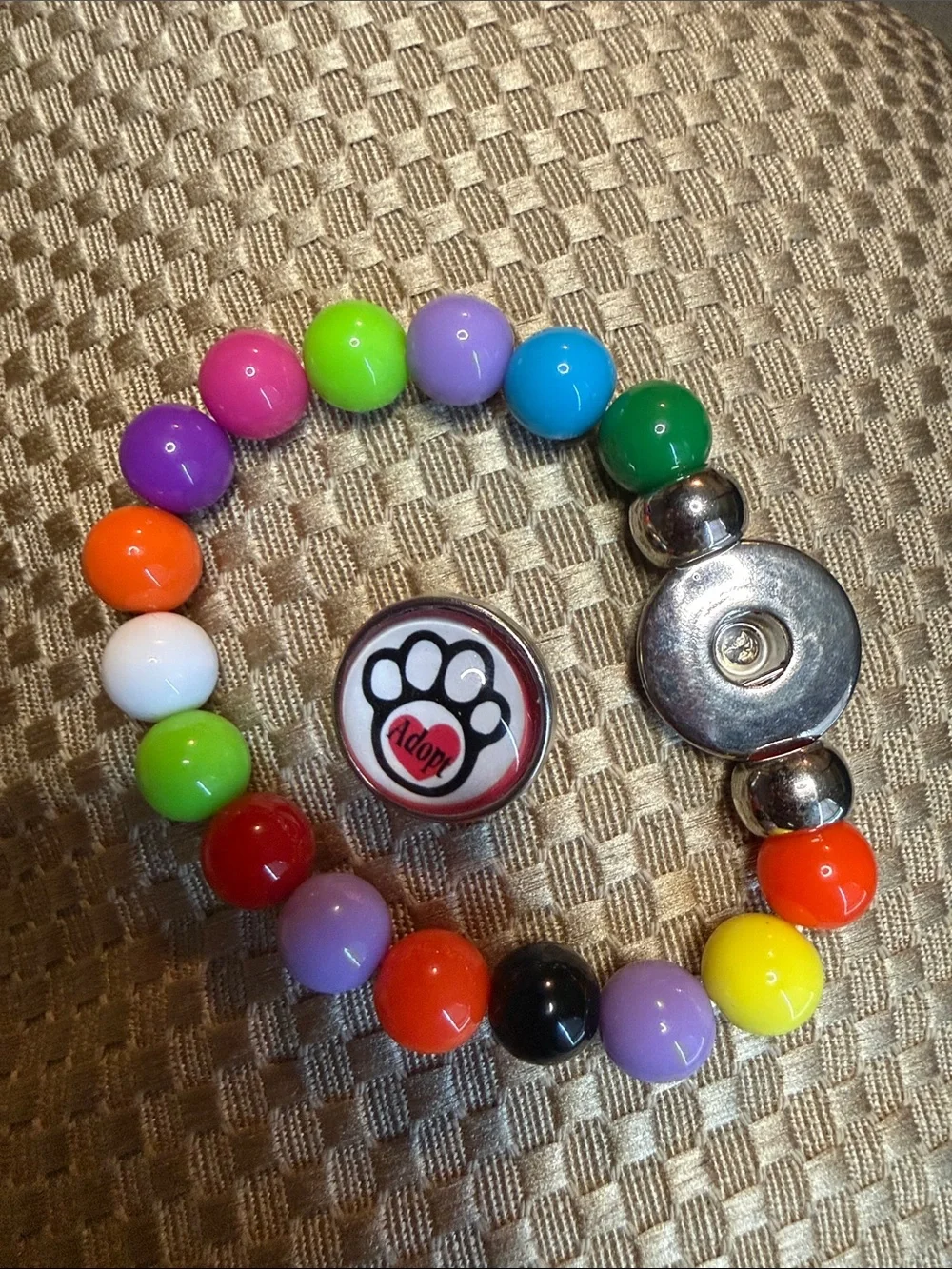 Snap Rainbow Bead Bracelet with 'Adopt' Paw Snap